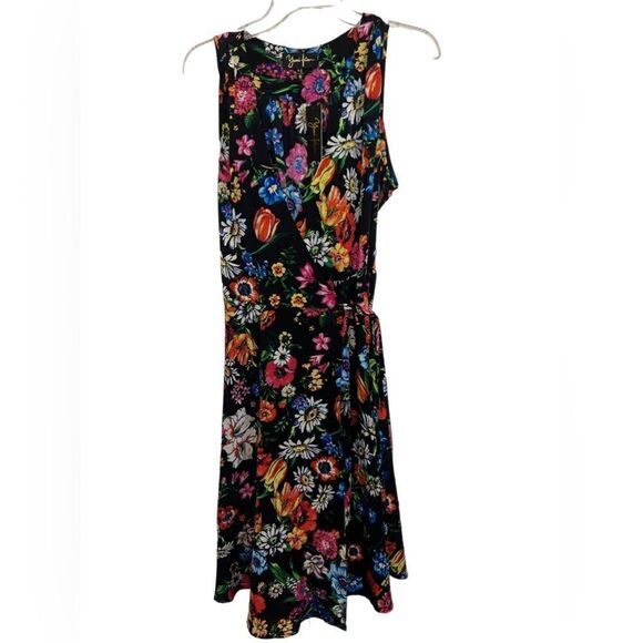 Yumi Kim Black Multi-Color Floral Vibrant 100% Silk Wrap Dress Size Medium - Picture 1 of 9
